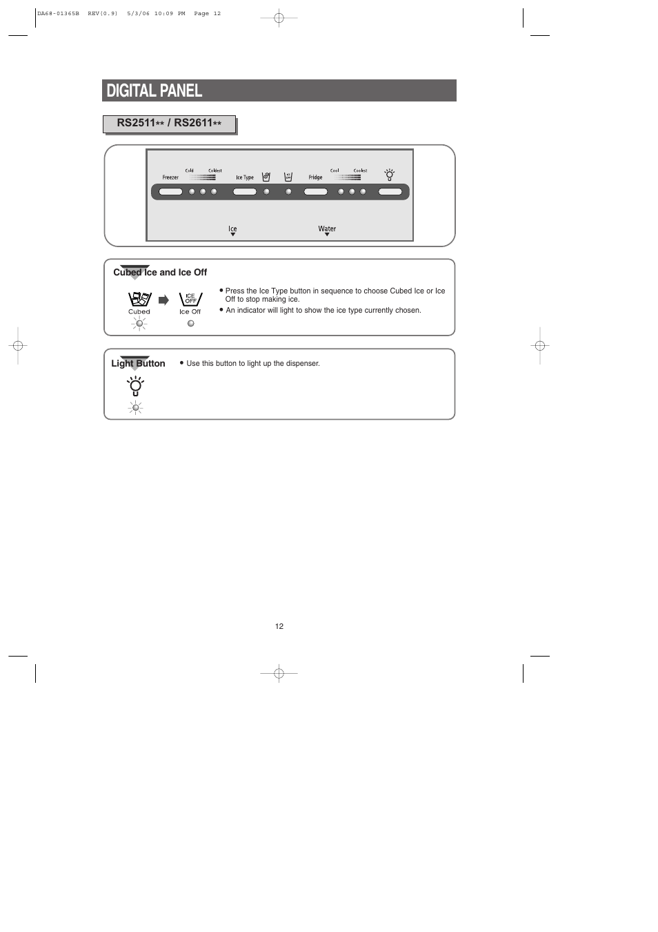 Digital panel | Samsung RS2623SL-XAA User Manual | Page 12 / 40