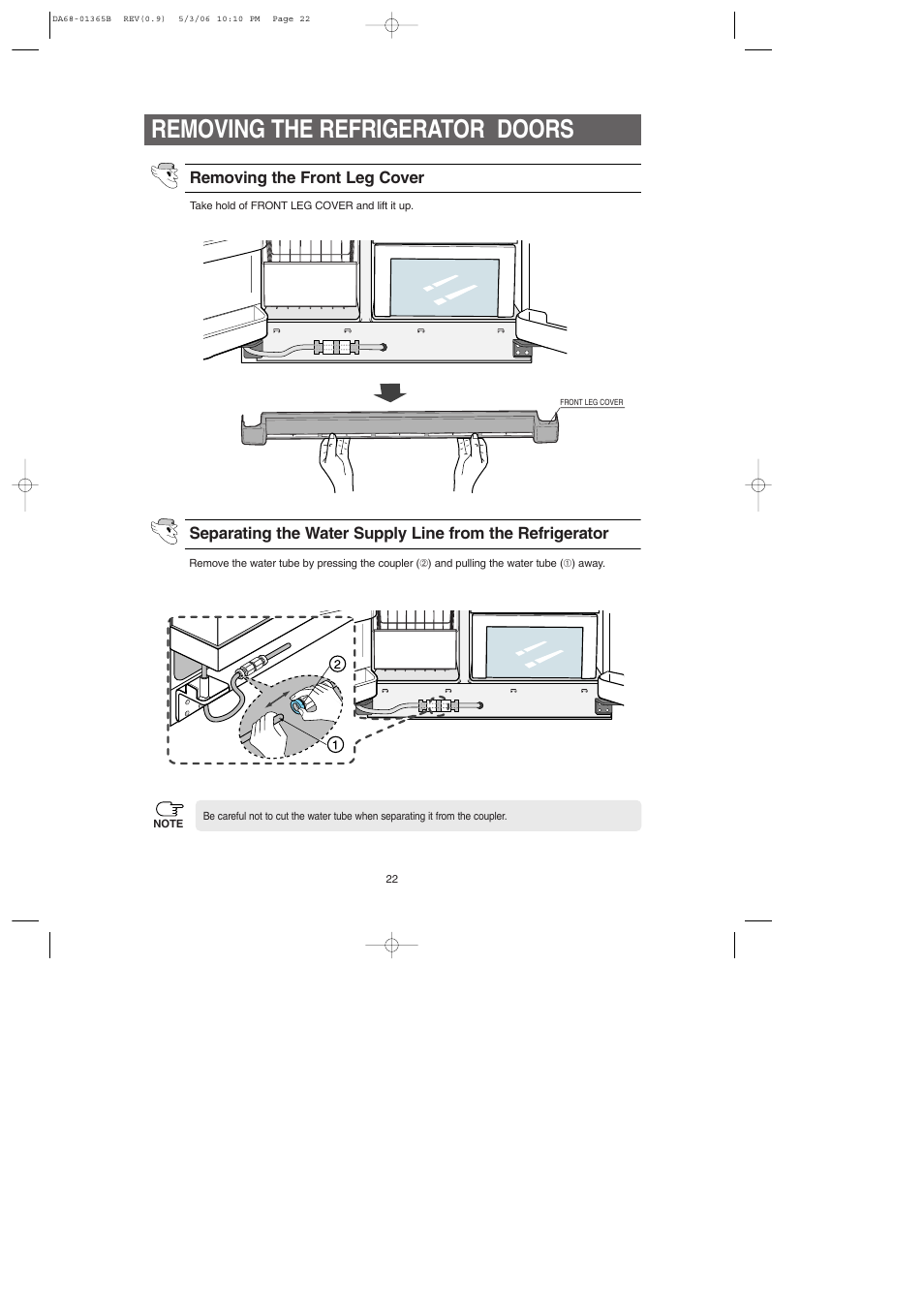 Removing the refrigerator doors | Samsung RS2623SL-XAA User Manual | Page 22 / 40
