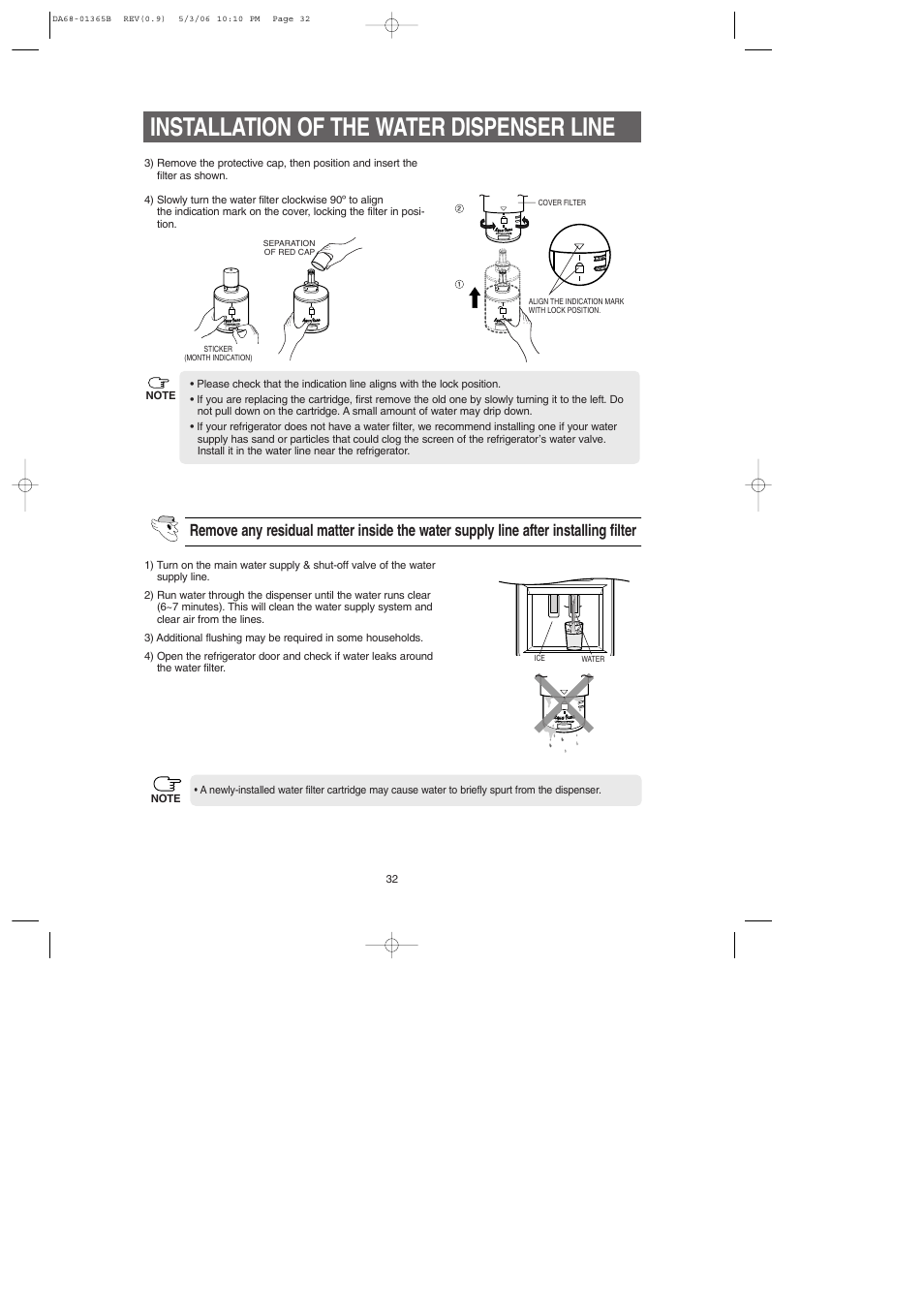 Installation of the water dispenser line | Samsung RS2623SL-XAA User Manual | Page 32 / 40