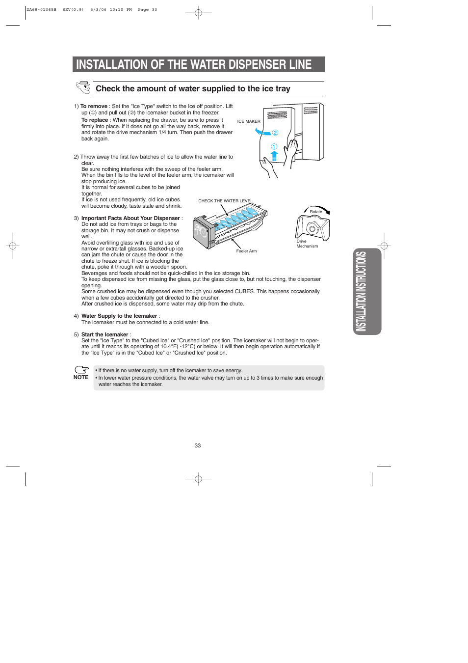 Inst alla tion instructions, Installation of the water dispenser line | Samsung RS2623SL-XAA User Manual | Page 33 / 40