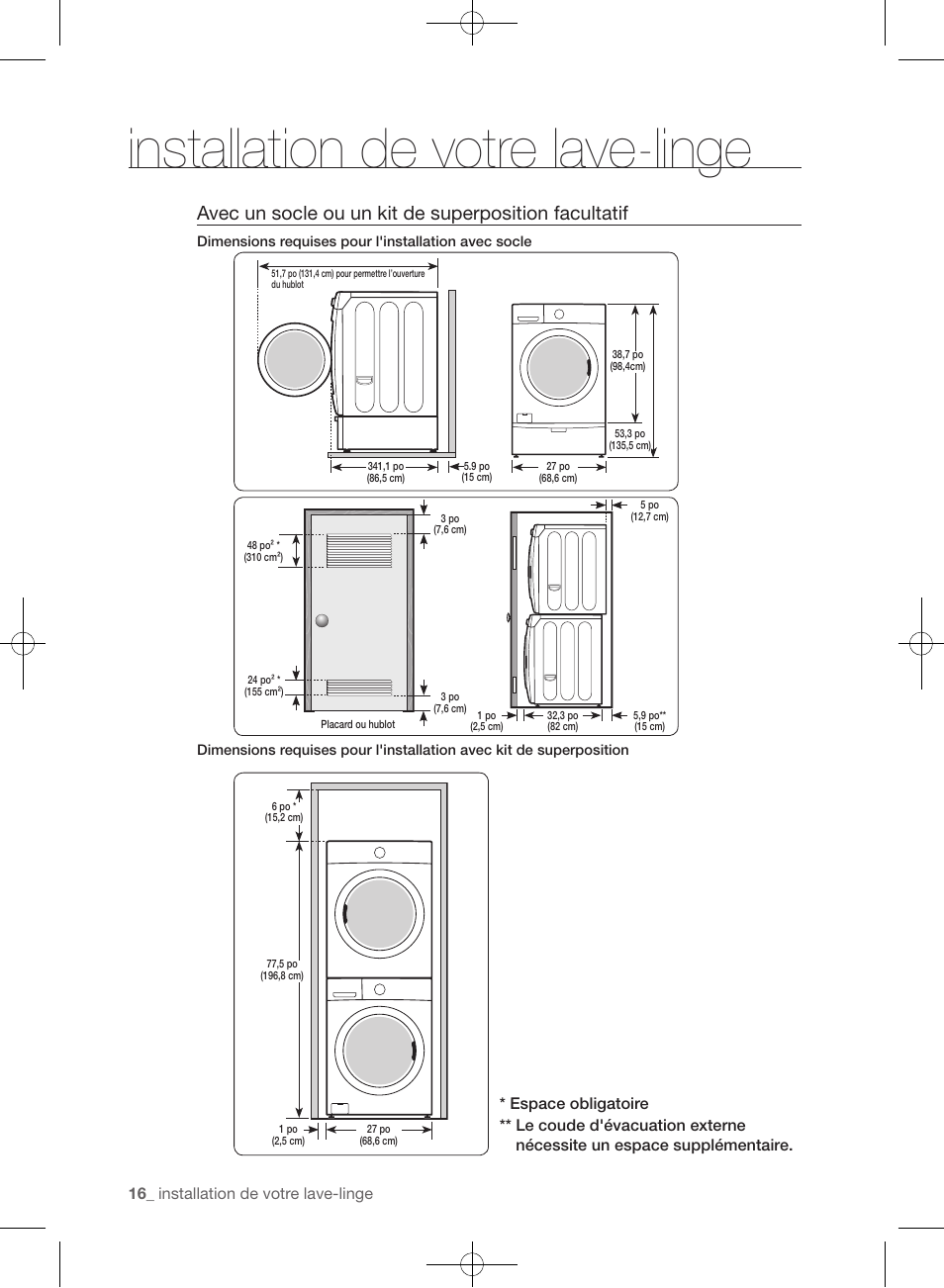 Installation de votre lave-linge | Samsung WF393BTPARA-A1 User Manual | Page 104 / 132