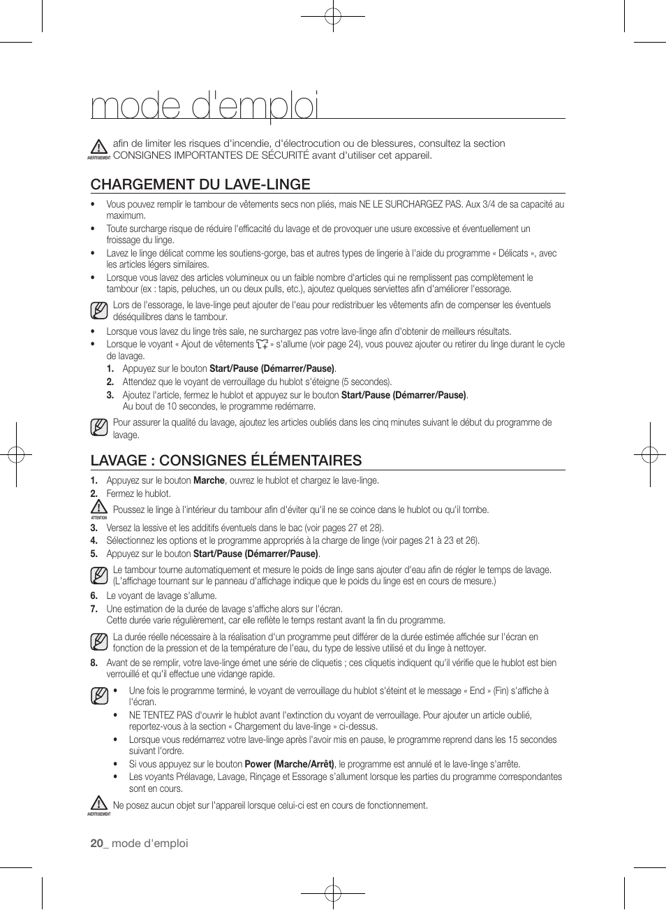 Mode d'emploi, Chargement du lave-linge, Lavage : consignes élémentaires | Samsung WF393BTPARA-A1 User Manual | Page 108 / 132