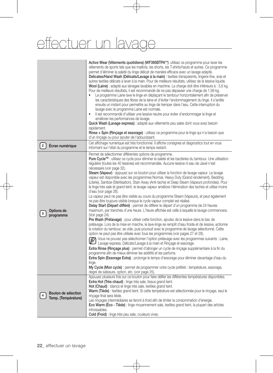Effectuer un lavage | Samsung WF393BTPARA-A1 User Manual | Page 110 / 132