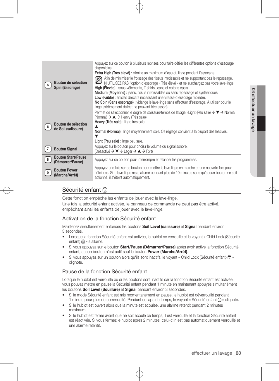 Sécurité enfant | Samsung WF393BTPARA-A1 User Manual | Page 111 / 132
