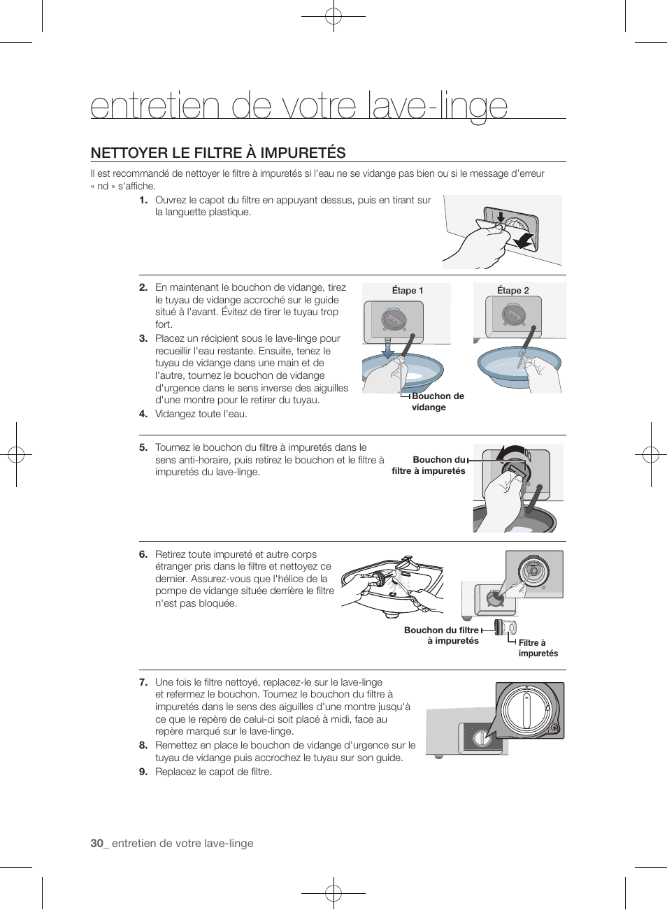 Entretien de votre lave-linge, Nettoyer le filtre à impuretés | Samsung WF393BTPARA-A1 User Manual | Page 118 / 132