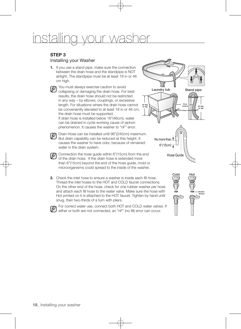 Installing your washer, Step 3 installing your washer | Samsung WF393BTPARA-A1 User Manual | Page 18 / 132