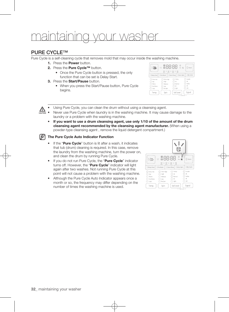Maintaining your washer, Pure cycle | Samsung WF393BTPARA-A1 User Manual | Page 32 / 132