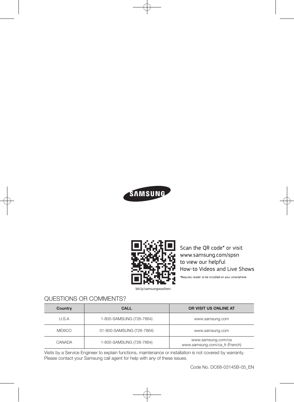 Questions or comments | Samsung WF393BTPARA-A1 User Manual | Page 44 / 132