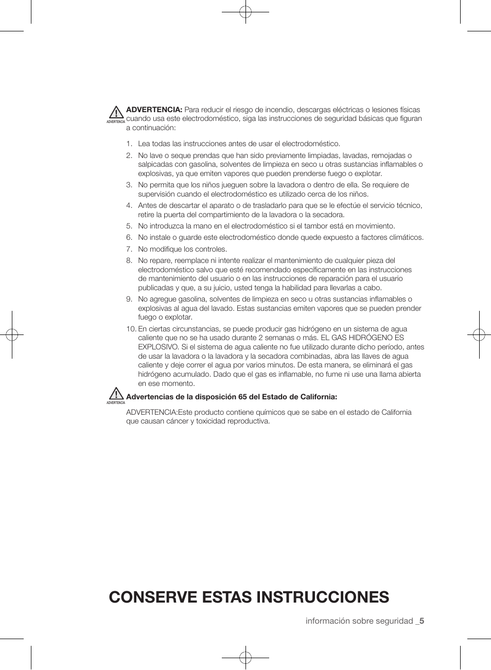Conserve estas instrucciones | Samsung WF393BTPARA-A1 User Manual | Page 49 / 132