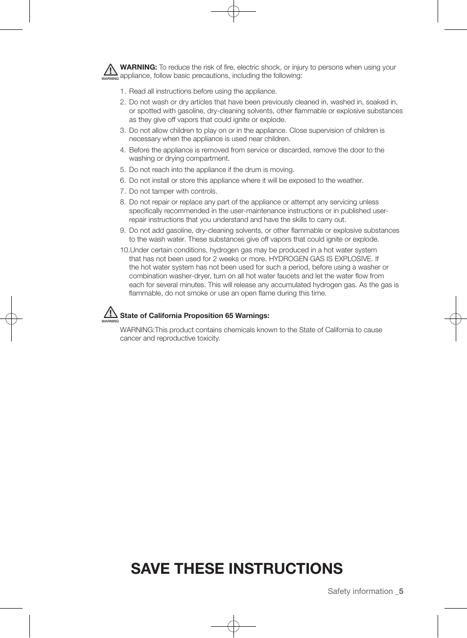 Save these instructions | Samsung WF393BTPARA-A1 User Manual | Page 5 / 132