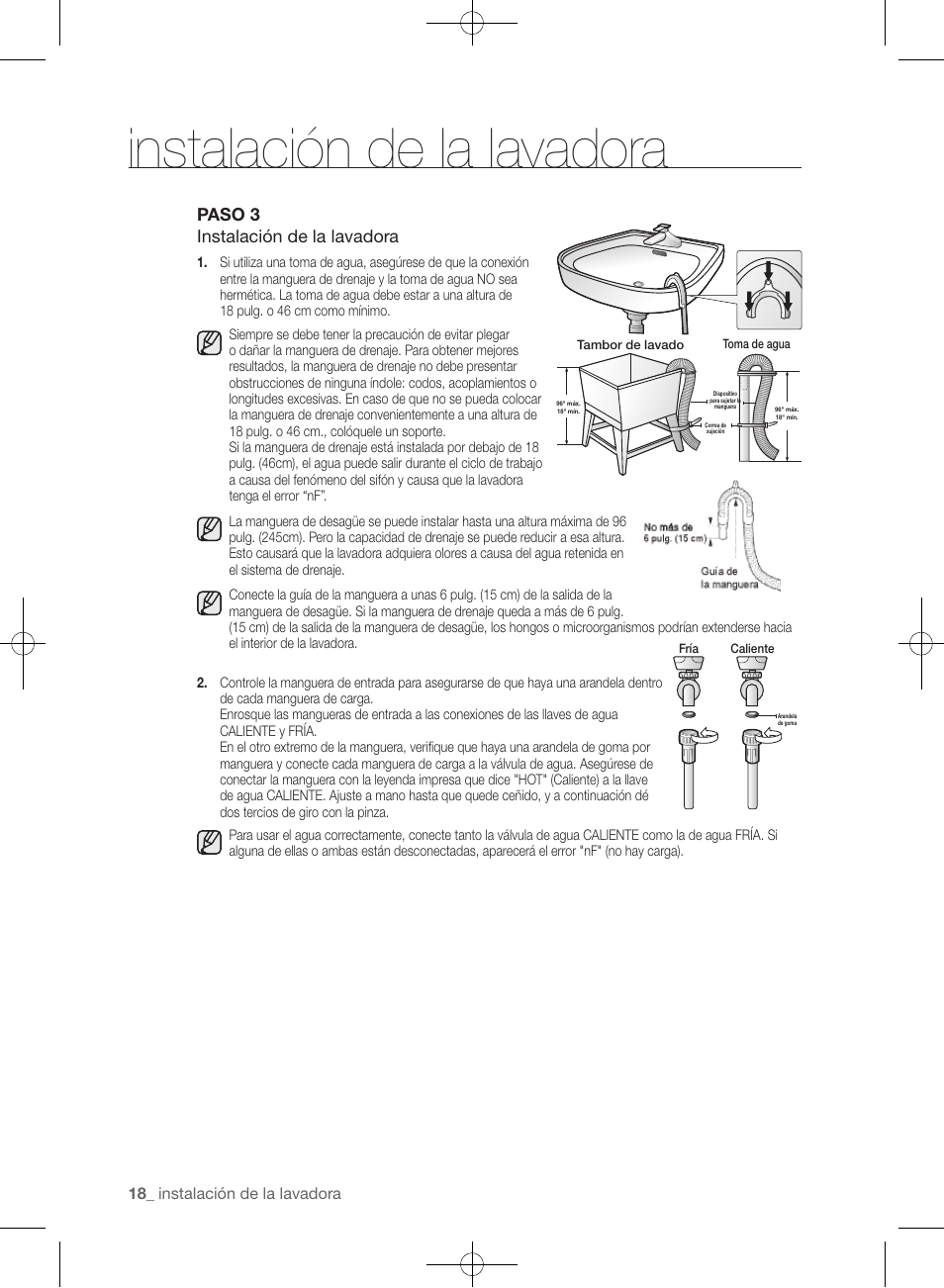 Instalación de la lavadora, Paso 3 instalación de la lavadora | Samsung WF393BTPARA-A1 User Manual | Page 62 / 132