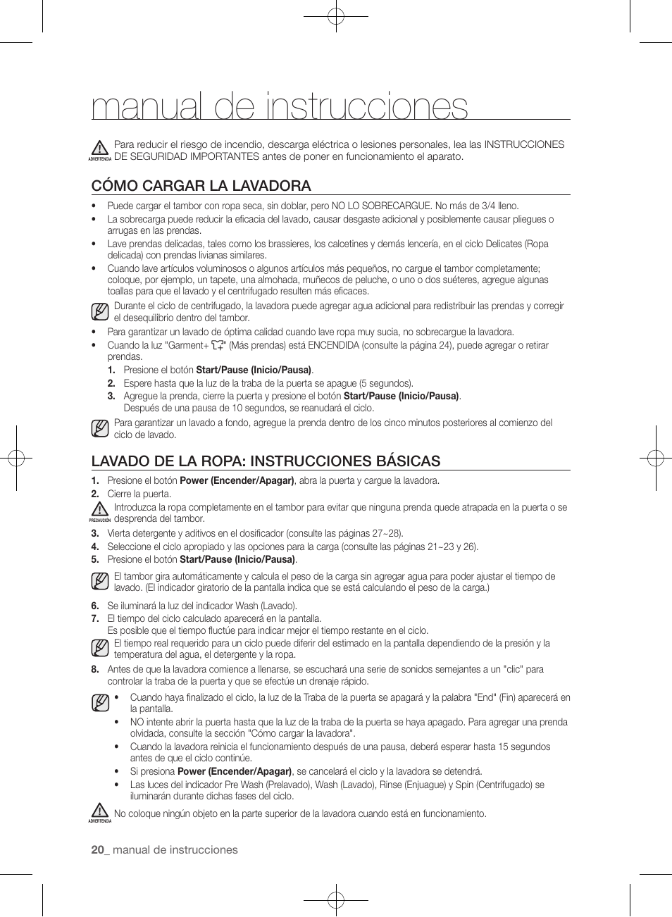 Manual de instrucciones, Cómo cargar la lavadora, Lavado de la ropa: instrucciones básicas | Samsung WF393BTPARA-A1 User Manual | Page 64 / 132