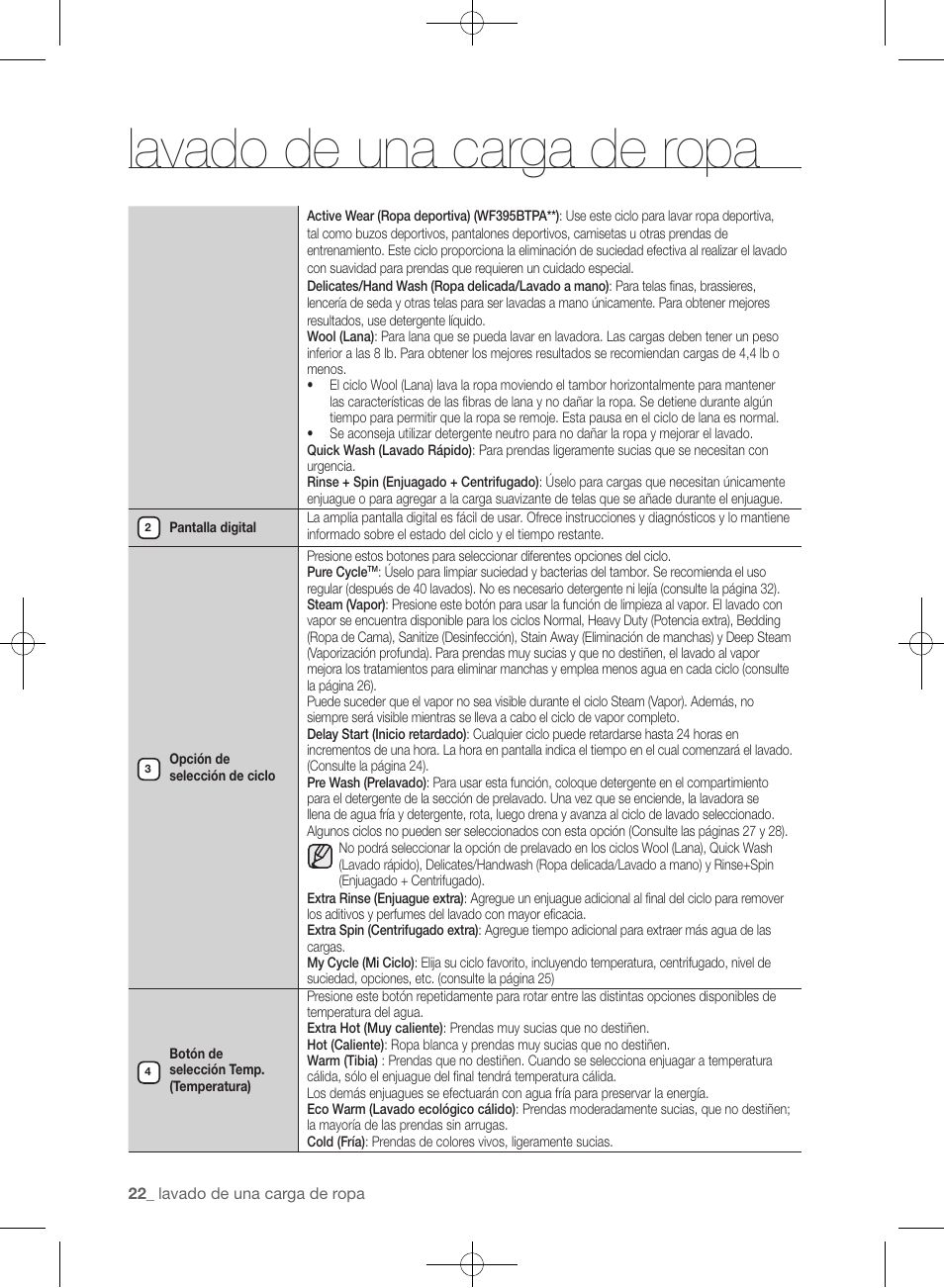 Lavado de una carga de ropa | Samsung WF393BTPARA-A1 User Manual | Page 66 / 132