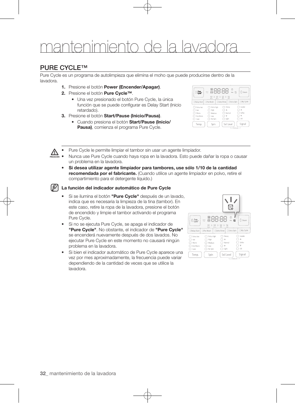 Mantenimiento de la lavadora, Pure cycle | Samsung WF393BTPARA-A1 User Manual | Page 76 / 132