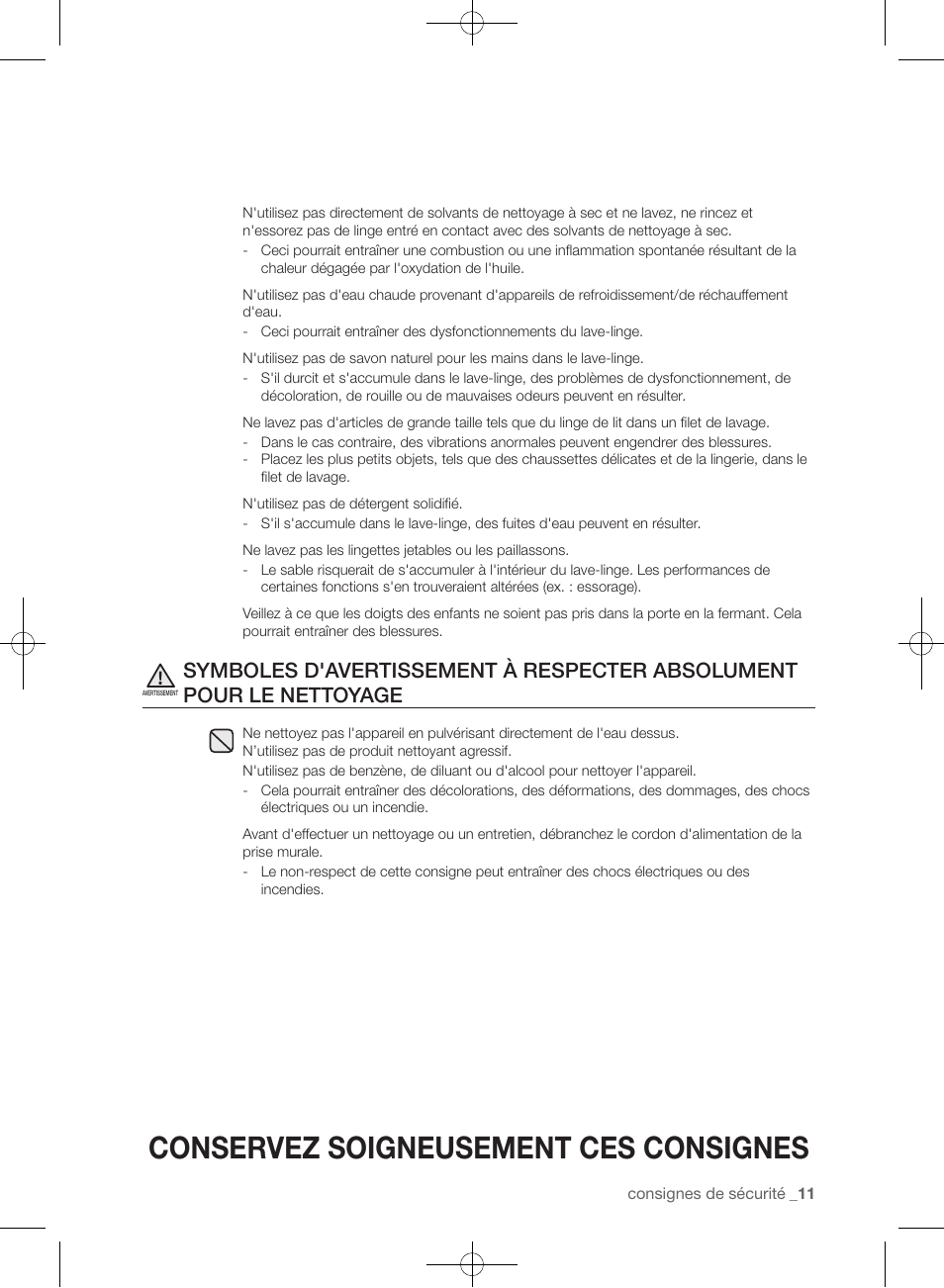 Conservez soigneusement ces consignes | Samsung WF393BTPARA-A1 User Manual | Page 99 / 132