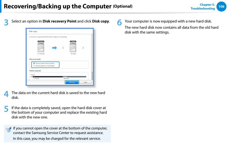 Recovering/backing up the computer | Samsung XE700T1C-A04US User Manual | Page 107 / 147