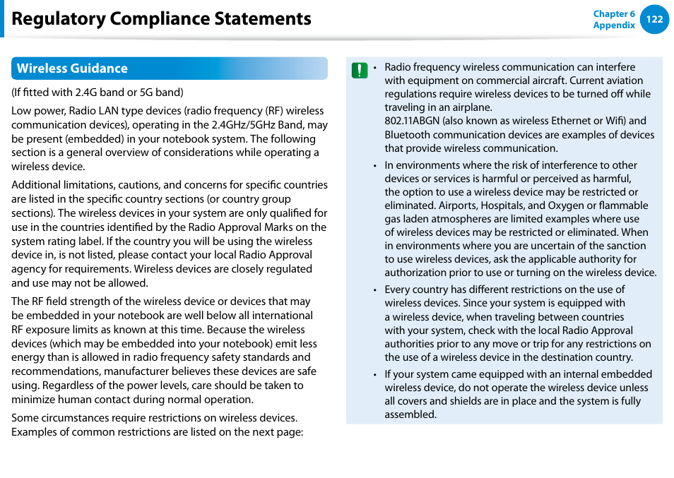 Regulatory compliance statements | Samsung XE700T1C-A04US User Manual | Page 123 / 147