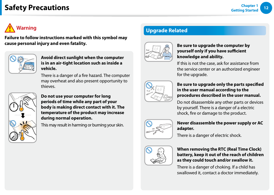 Safety precautions, Upgrade related, Warning | Samsung XE700T1C-A04US User Manual | Page 13 / 147