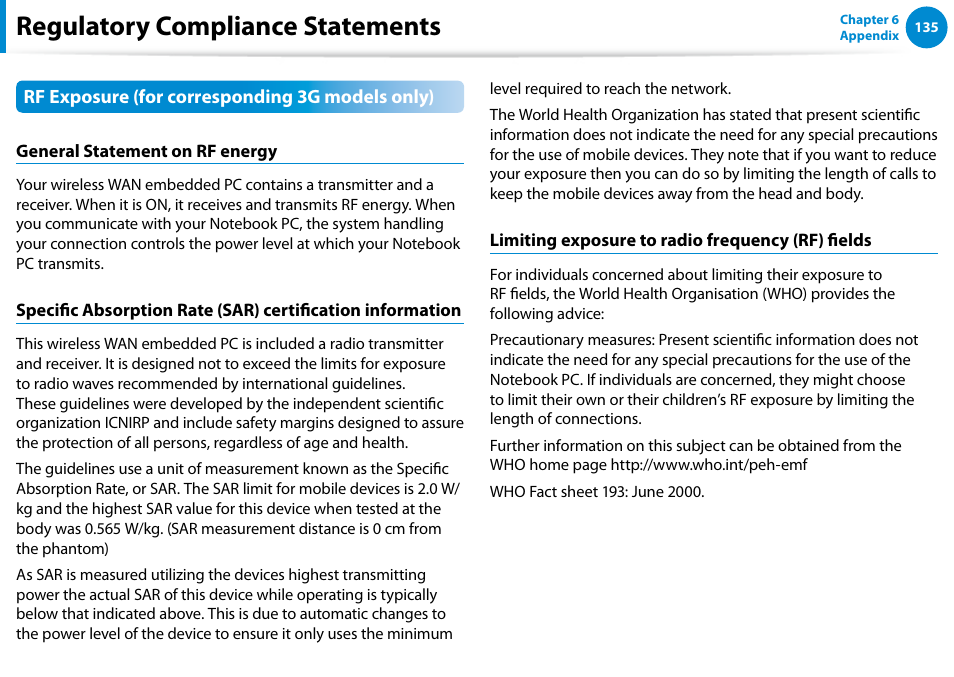 Regulatory compliance statements | Samsung XE700T1C-A04US User Manual | Page 136 / 147