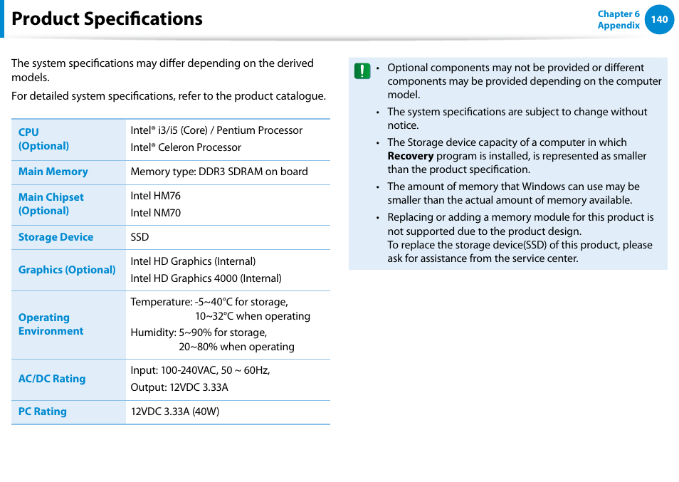 Product specifications | Samsung XE700T1C-A04US User Manual | Page 141 / 147