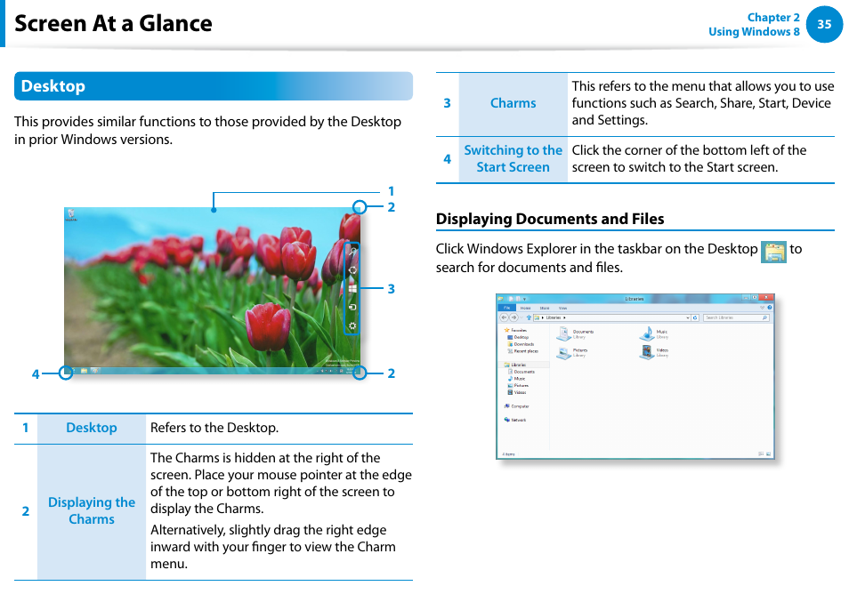 Screen at a glance, Desktop | Samsung XE700T1C-A04US User Manual | Page 36 / 147