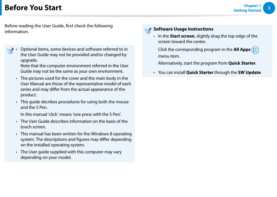 Before you start | Samsung XE700T1C-A04US User Manual | Page 4 / 147