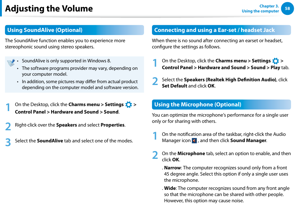 Adjusting the volume | Samsung XE700T1C-A04US User Manual | Page 59 / 147