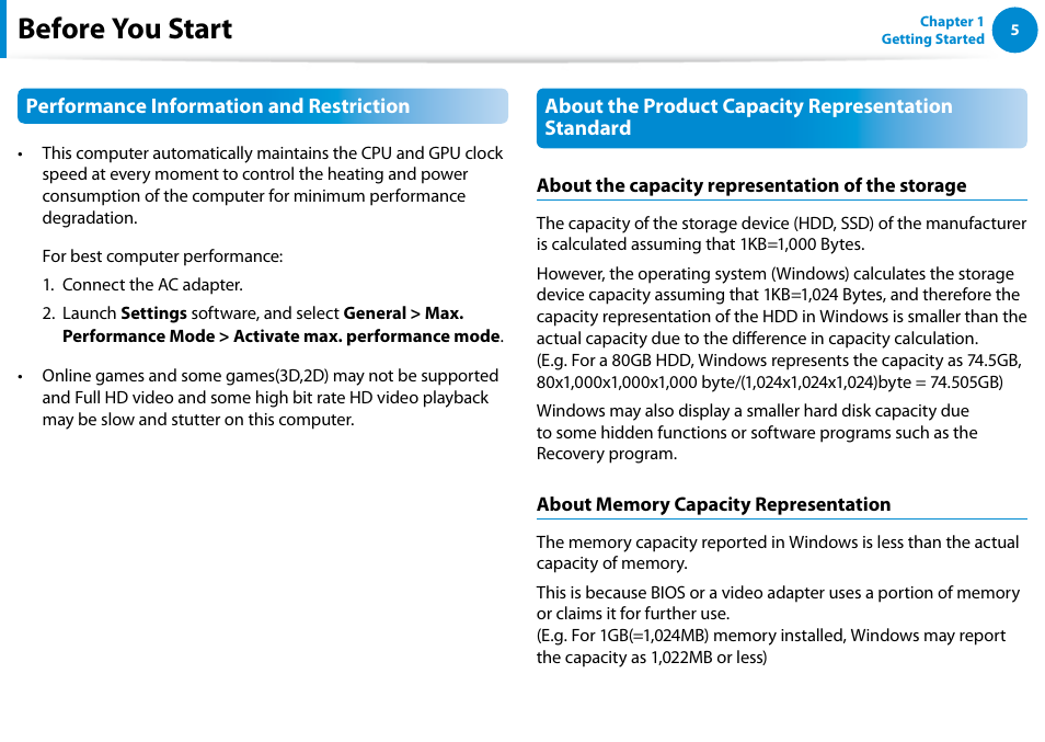 Before you start | Samsung XE700T1C-A04US User Manual | Page 6 / 147