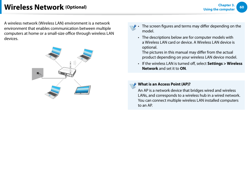 Wireless network (optional), Wireless network | Samsung XE700T1C-A04US User Manual | Page 61 / 147