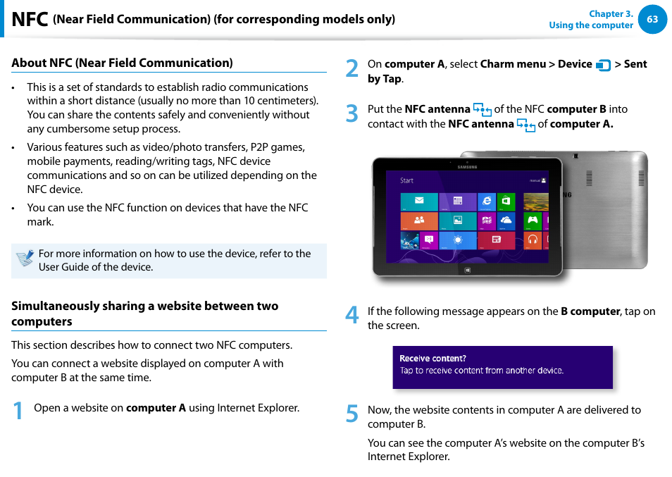 Nfc (near field communication), For corresponding models only) | Samsung XE700T1C-A04US User Manual | Page 64 / 147