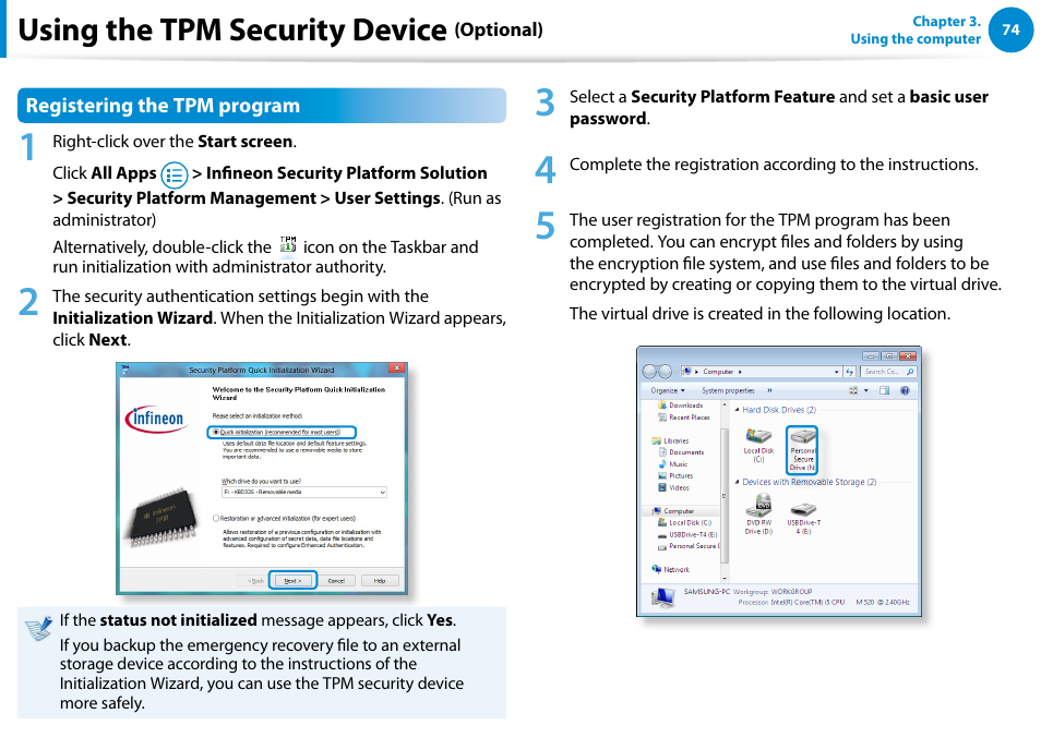 Using the tpm security device | Samsung XE700T1C-A04US User Manual | Page 75 / 147