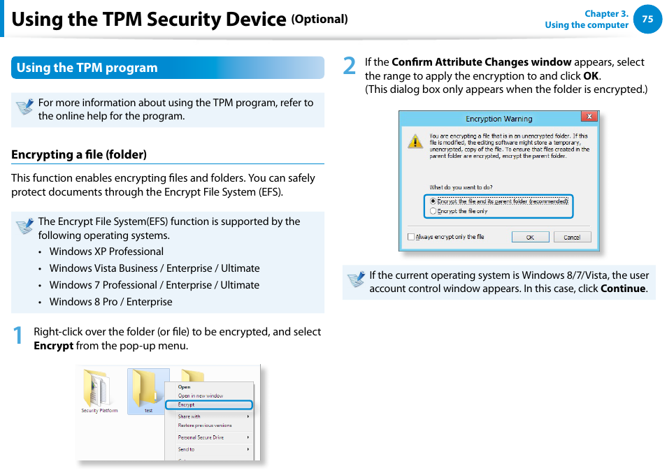 Using the tpm security device | Samsung XE700T1C-A04US User Manual | Page 76 / 147