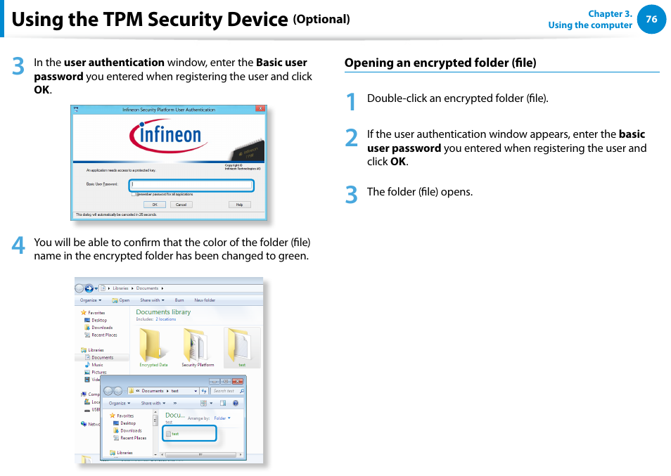 Using the tpm security device | Samsung XE700T1C-A04US User Manual | Page 77 / 147