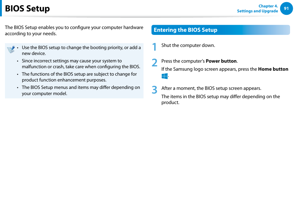 Bios setup | Samsung XE700T1C-A04US User Manual | Page 92 / 147