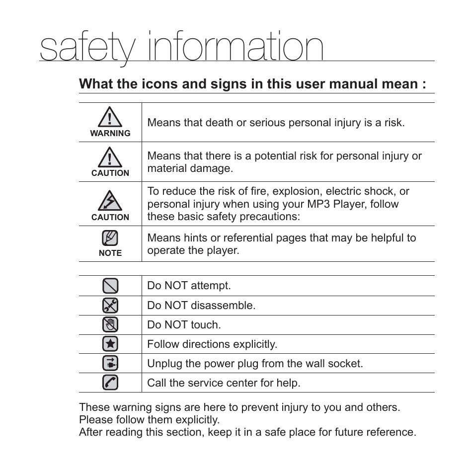 Safety information | Samsung YP-S3JARY-XAA User Manual | Page 3 / 92