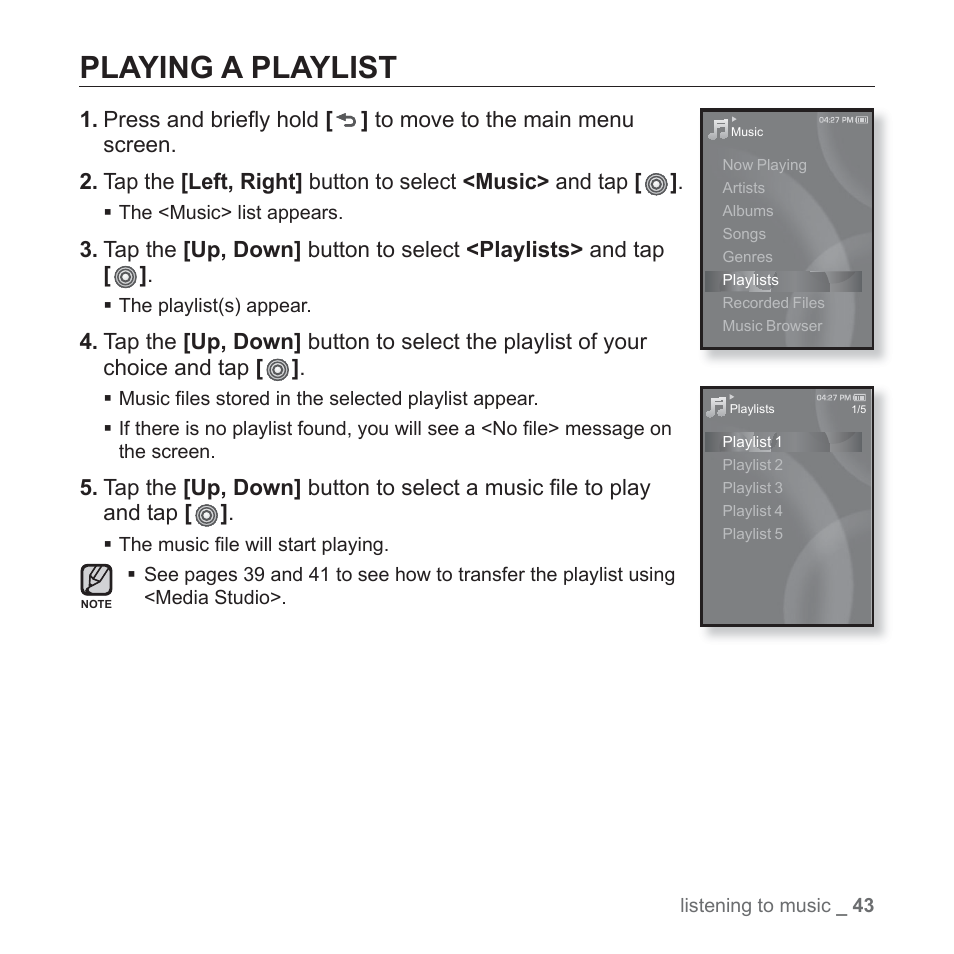 Playing a playlist | Samsung YP-S3JARY-XAA User Manual | Page 43 / 92