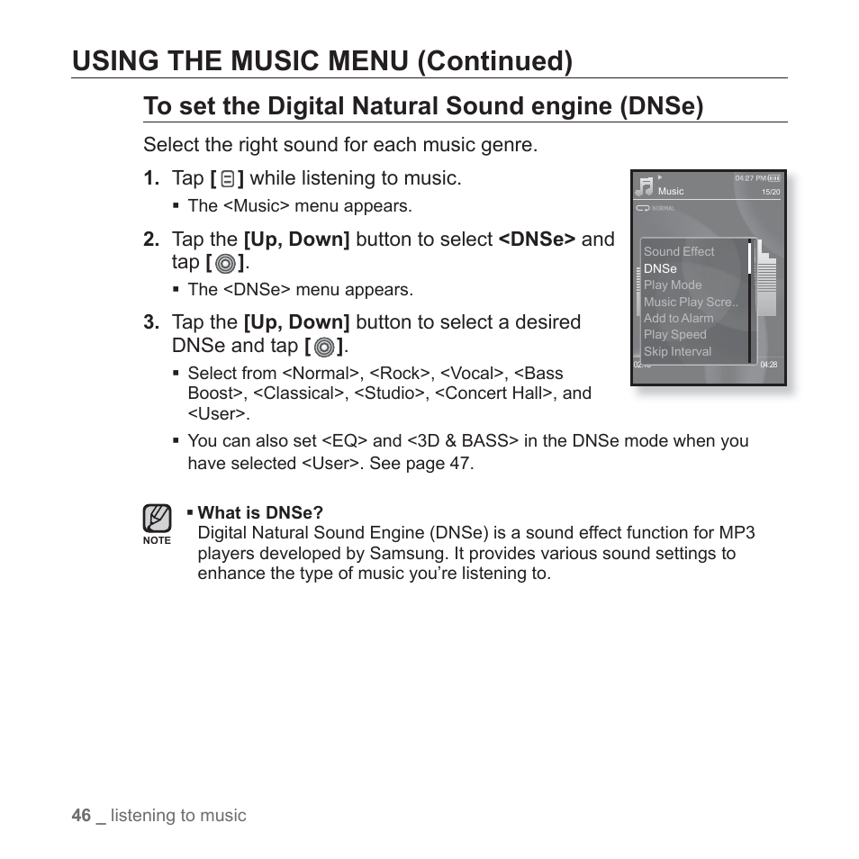 Using the music menu (continued) | Samsung YP-S3JARY-XAA User Manual | Page 46 / 92