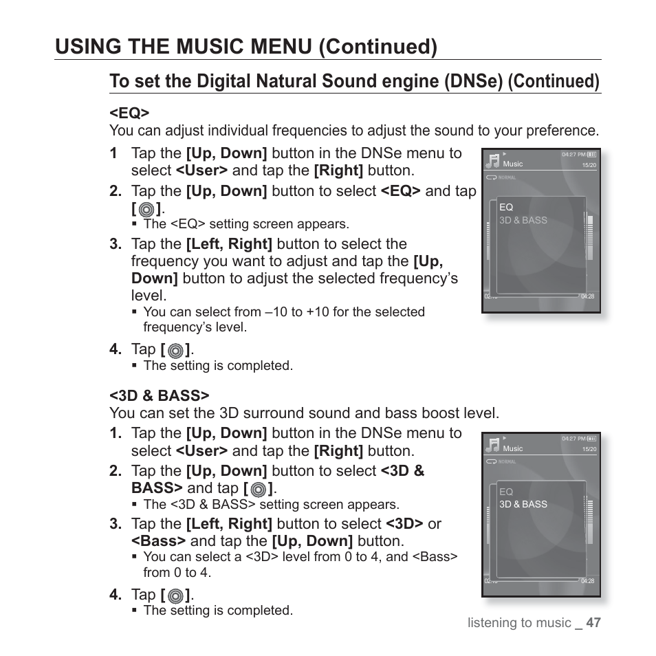 Using the music menu (continued) | Samsung YP-S3JARY-XAA User Manual | Page 47 / 92