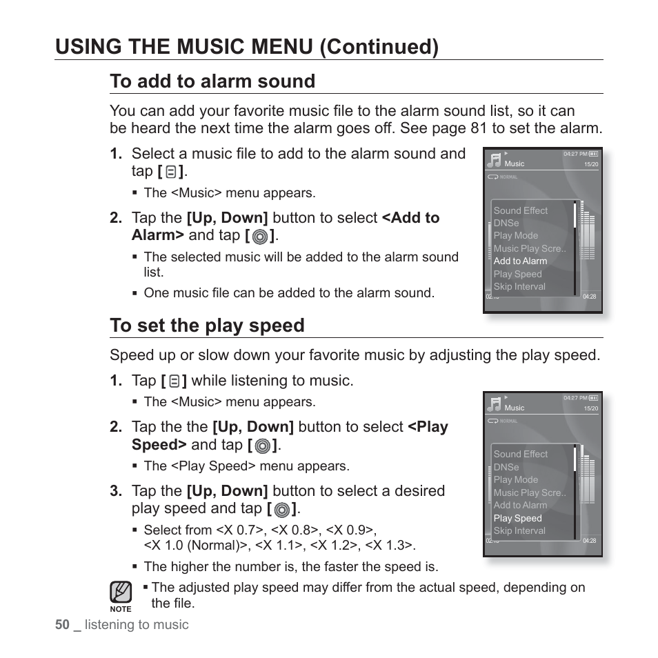 Using the music menu (continued) | Samsung YP-S3JARY-XAA User Manual | Page 50 / 92