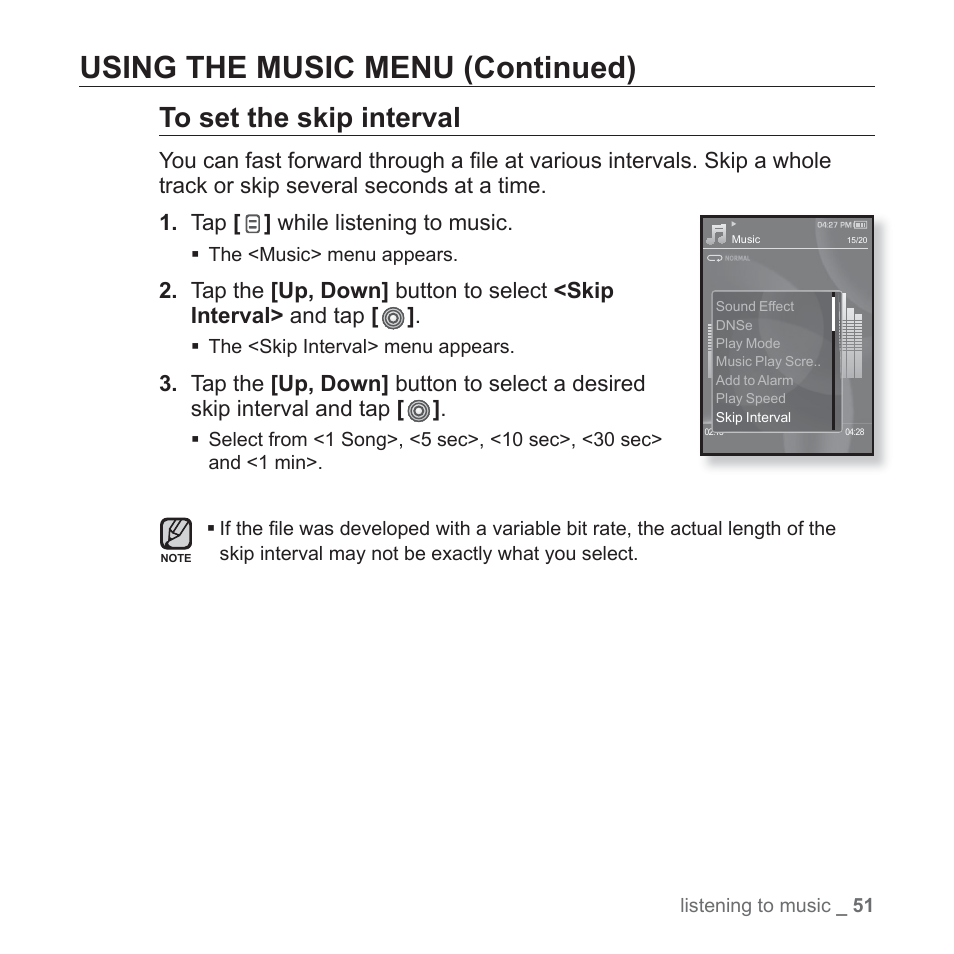 Using the music menu (continued) | Samsung YP-S3JARY-XAA User Manual | Page 51 / 92