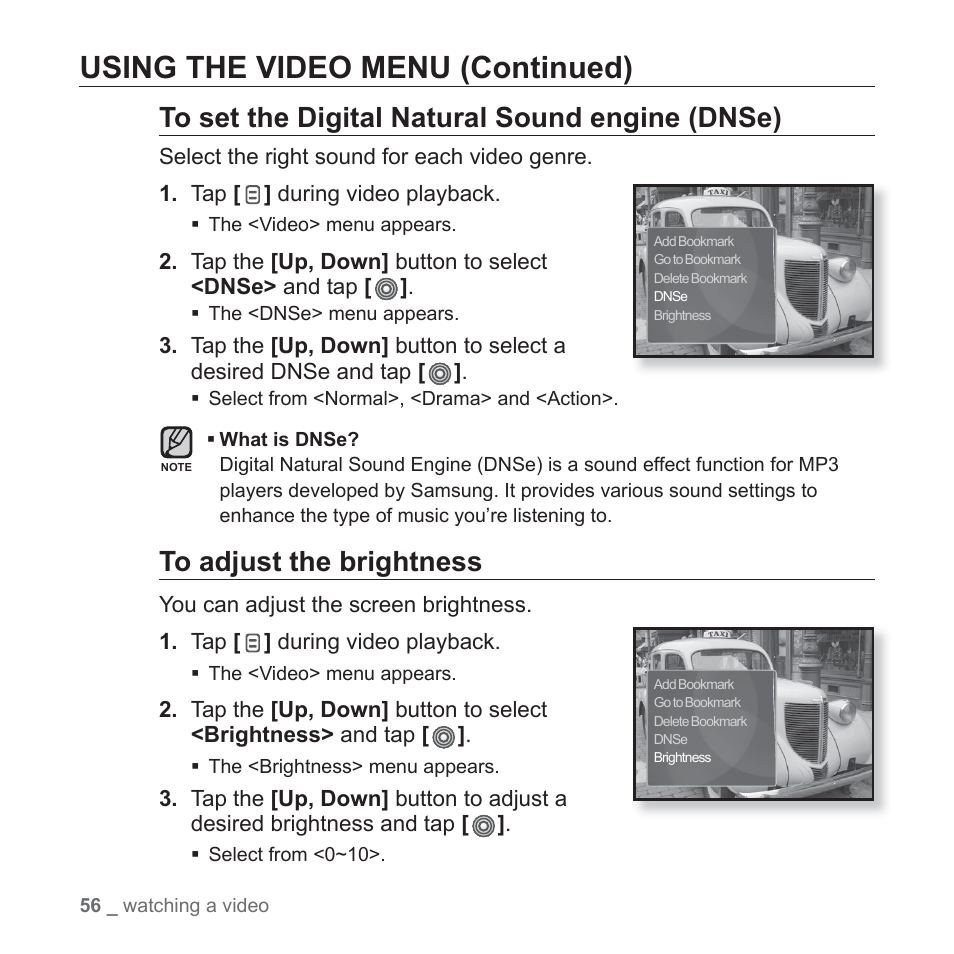 Using the video menu (continued) | Samsung YP-S3JARY-XAA User Manual | Page 56 / 92