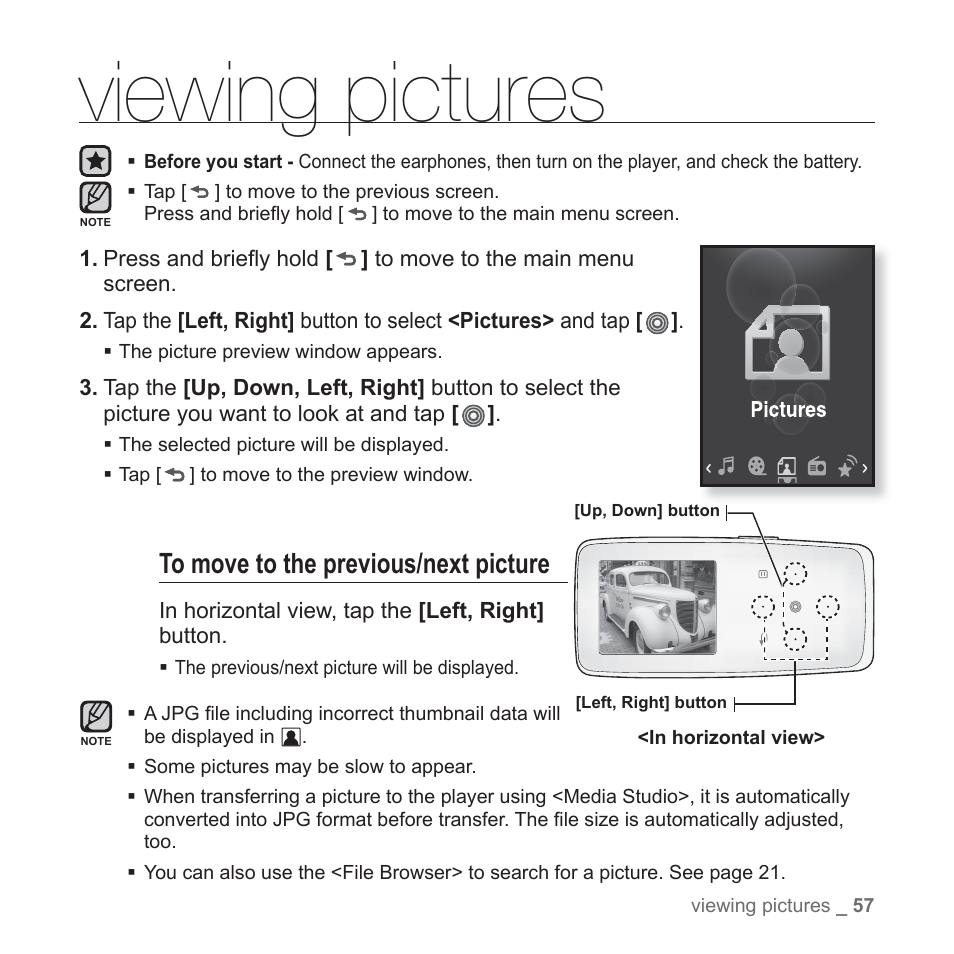 Viewing pictures | Samsung YP-S3JARY-XAA User Manual | Page 57 / 92