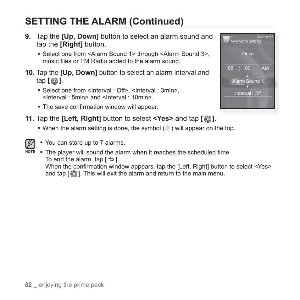 Setting the alarm (continued) | Samsung YP-S3JARY-XAA User Manual | Page 82 / 92