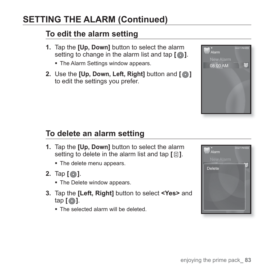 Setting the alarm (continued) | Samsung YP-S3JARY-XAA User Manual | Page 83 / 92
