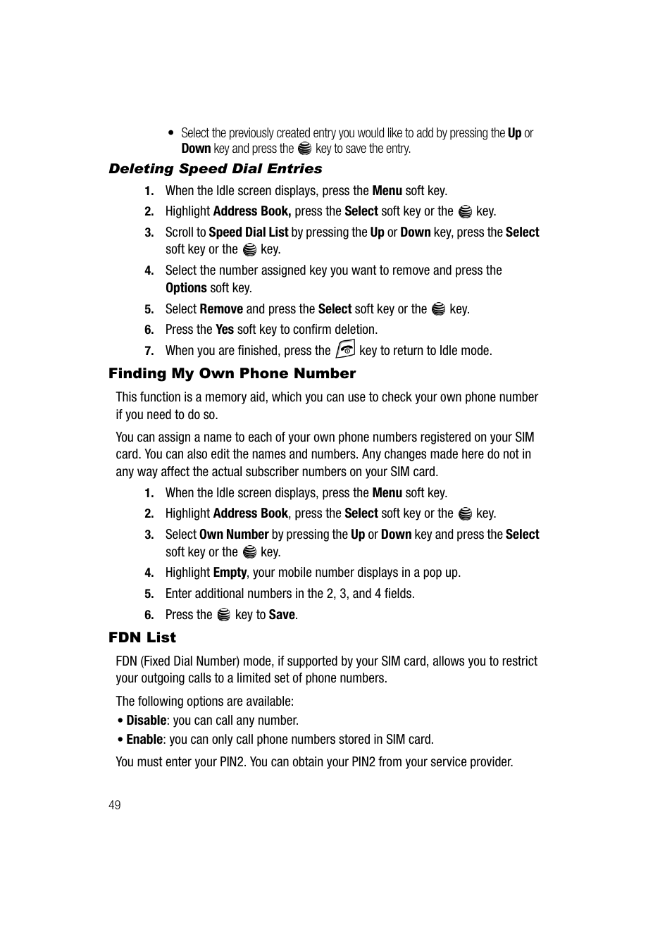 Finding my own phone number fdn list, Finding my own phone number, Fdn list | Samsung SGH-A437DAAATT User Manual | Page 52 / 117