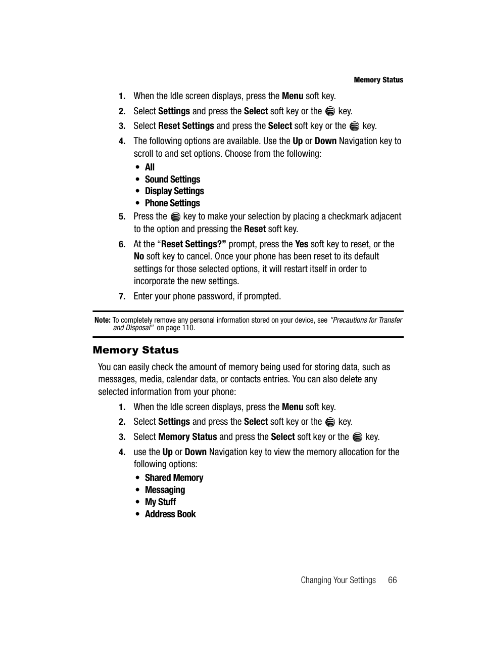 Memory status | Samsung SGH-A437DAAATT User Manual | Page 69 / 117