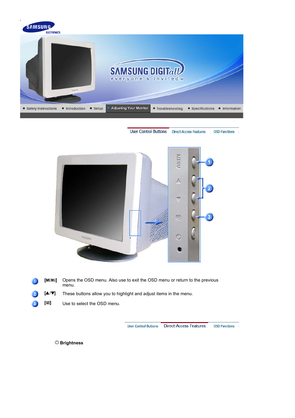 Adjusting your monitor 592v / 592s, User control buttons | Samsung KS15SCVPZ-XAZ User Manual | Page 23 / 51