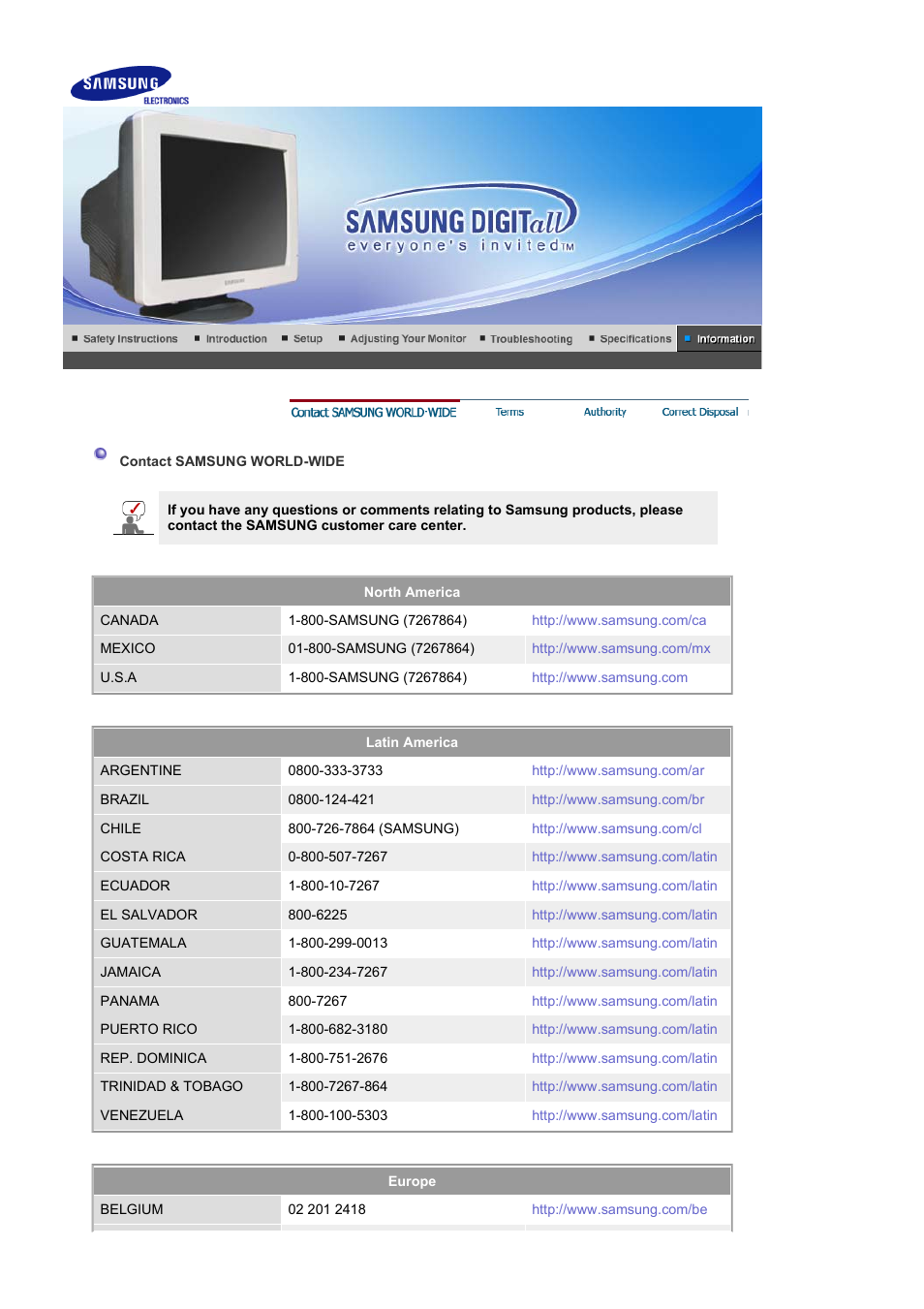 Information, Contact samsung world-wide | Samsung KS15SCVPZ-XAZ User Manual | Page 47 / 51