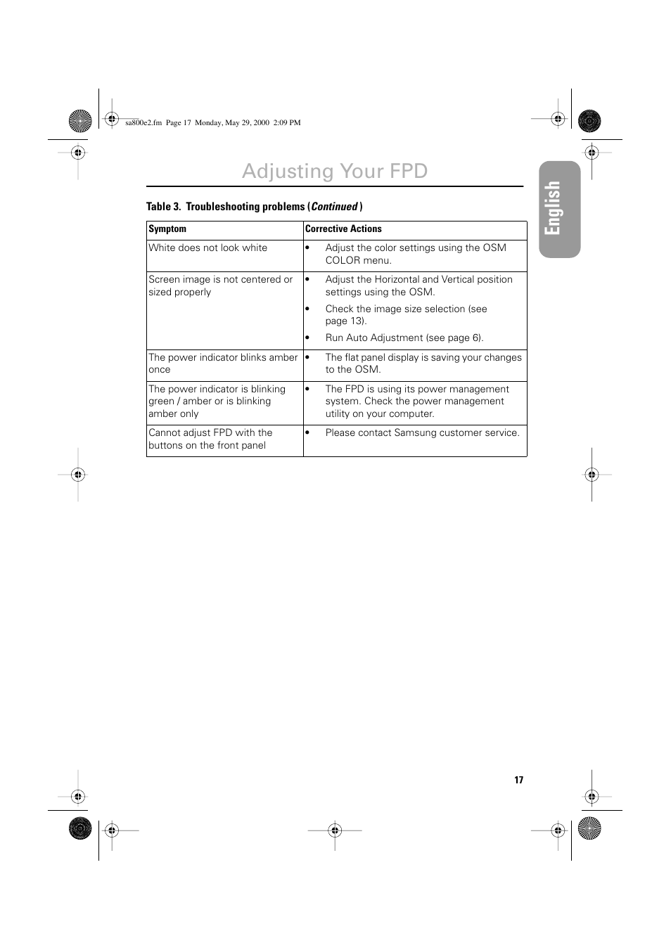 Adjusting your fpd | Samsung LSA800SN-XAA User Manual | Page 19 / 26