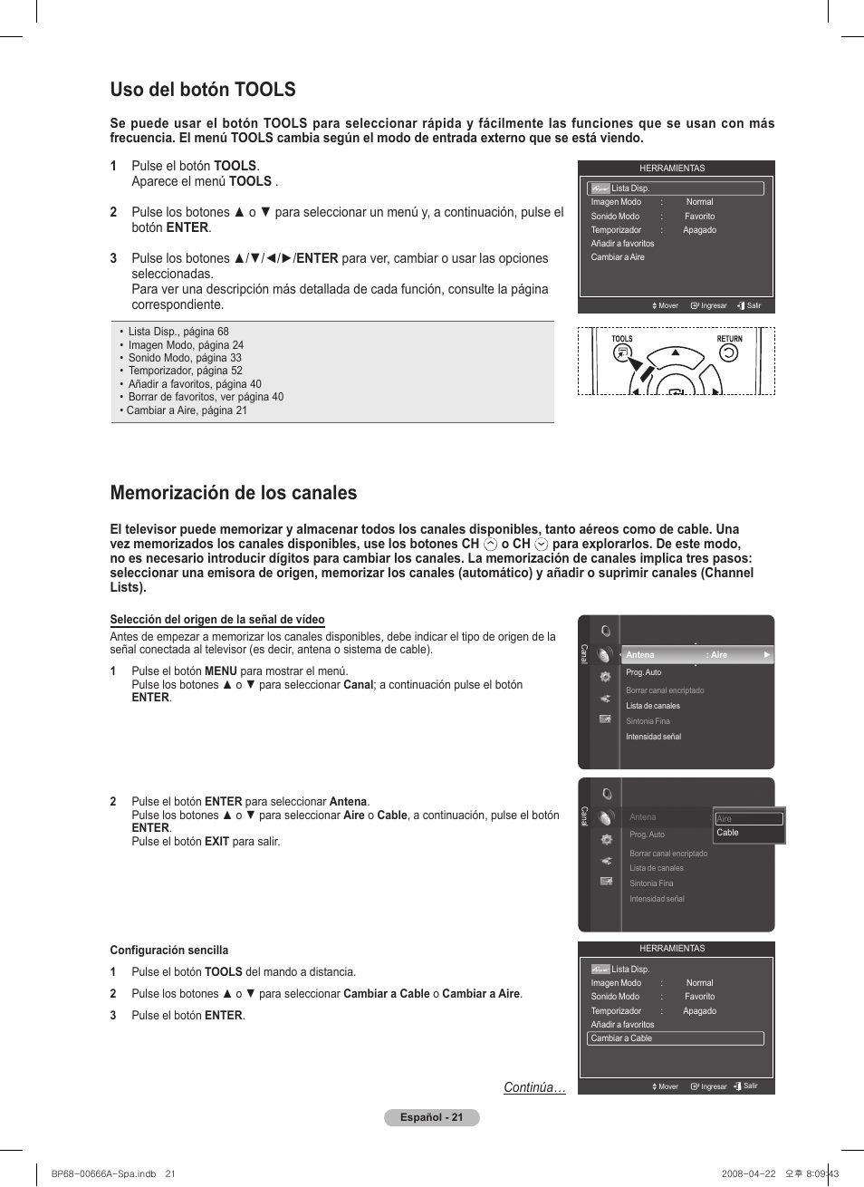 Uso del botón tools | Samsung HL67A510J1FXZA User Manual | Page 103 / 157